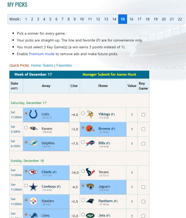 NFL Picks: Office pool pick'em – Week 8