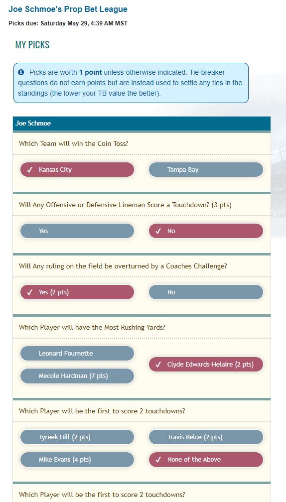 Super Bowl Prop Bets, Super Bowl Prop Bets Pool